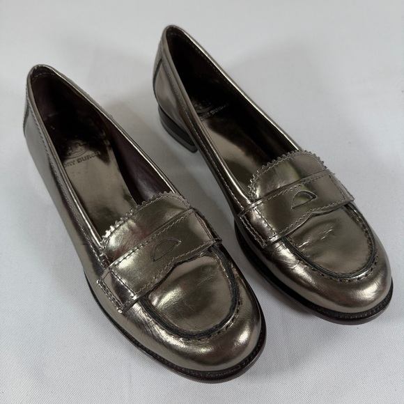 Tory Burch Metallic Silver Loafers - Picture 1 of 9